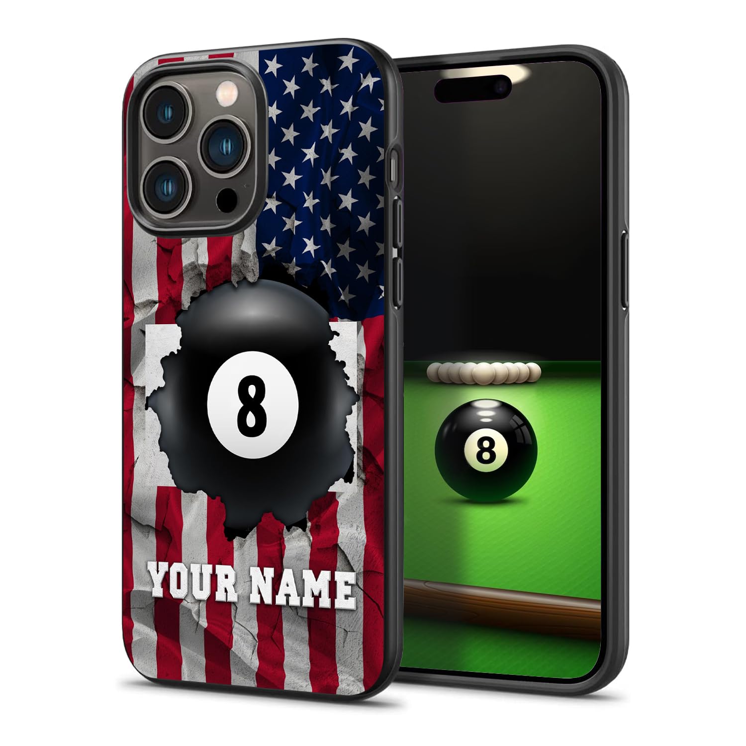 generic Customized Billiard Phone Case America Flag Billiard Cover Case for iPhone 15 14 13 12 11 Pro Max|Samsung Galaxy S24 S23 S22 S21 S20 FE Plus|