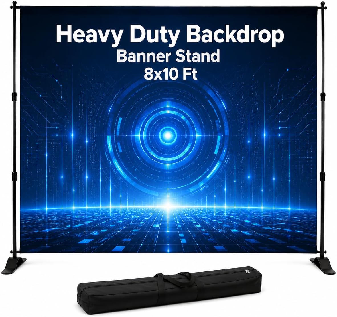 Heavy Duty Backdrop Banner Stand 10x8 Ft Adjustable Photo Background Support Frame Kit with 1 Carrying Bag for Parties Photo Booth Trade Show,Wall Exhibitor Background | Quick setup banner stand with adjustable frame, stable for party backdrop, photo booth, wedding and event display use.
