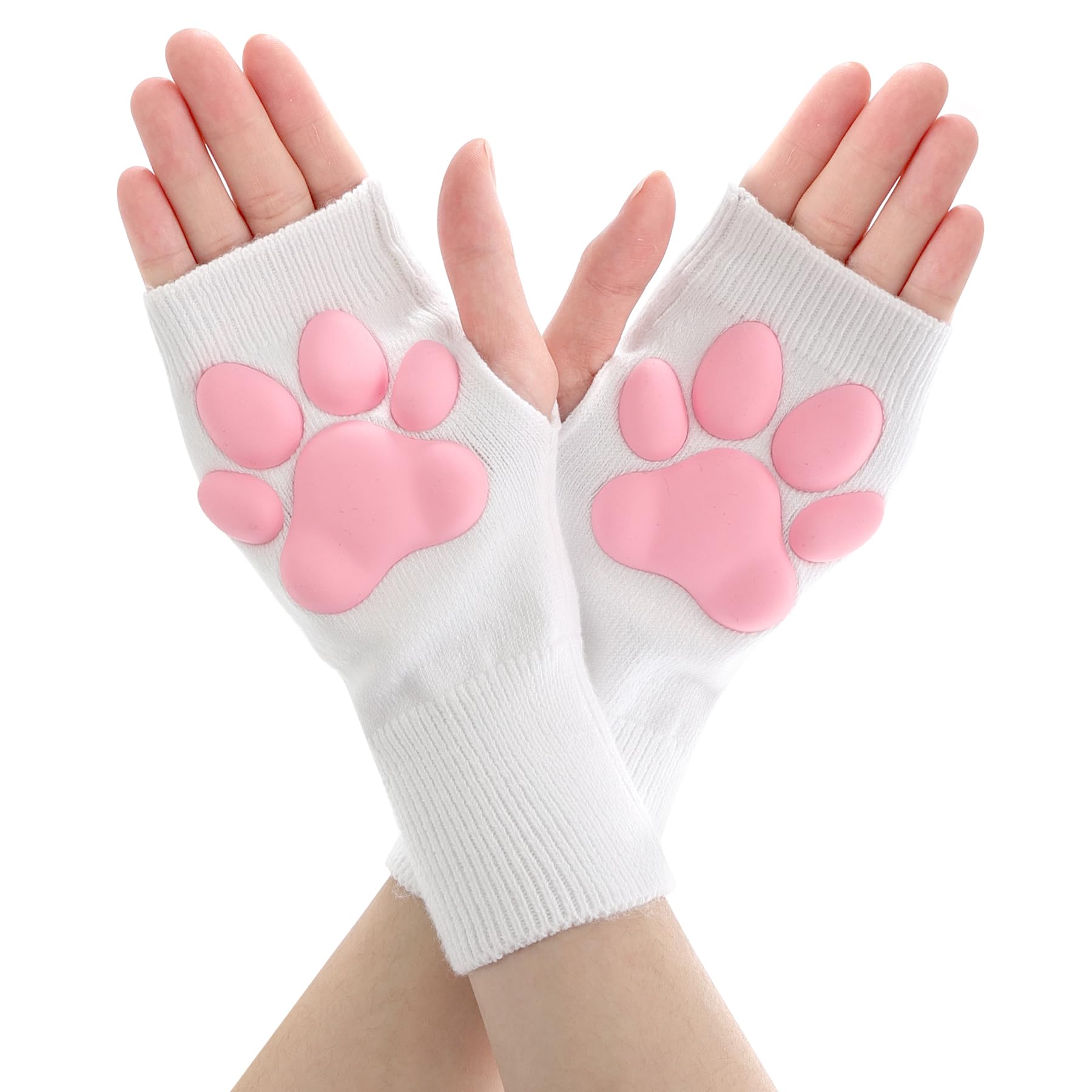 NydotdCat Paw Pad Mittens Gloves Kawaii Pink 3D Claw Fingerless Cute Cat Cosplay Gloves Sleeve for Girls Party