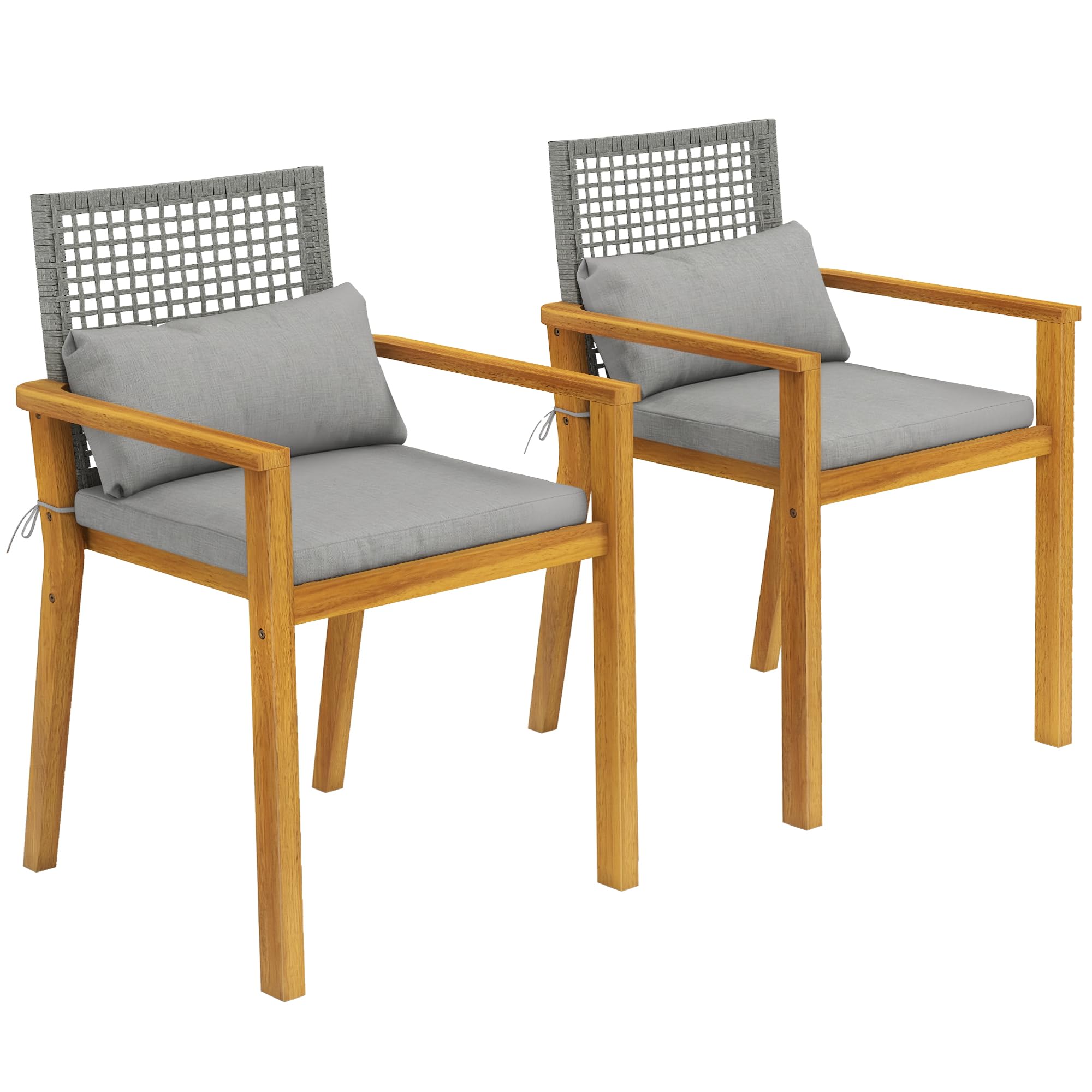 Outsunny Set 2 Sedie da Giardino Impilabili FSC 59x55x86 cm Color Legno | Legno di Acacia, Rattan con Braccioli, Cuscini Seduta e Decorativi, per Giardino Balcone Terrazza