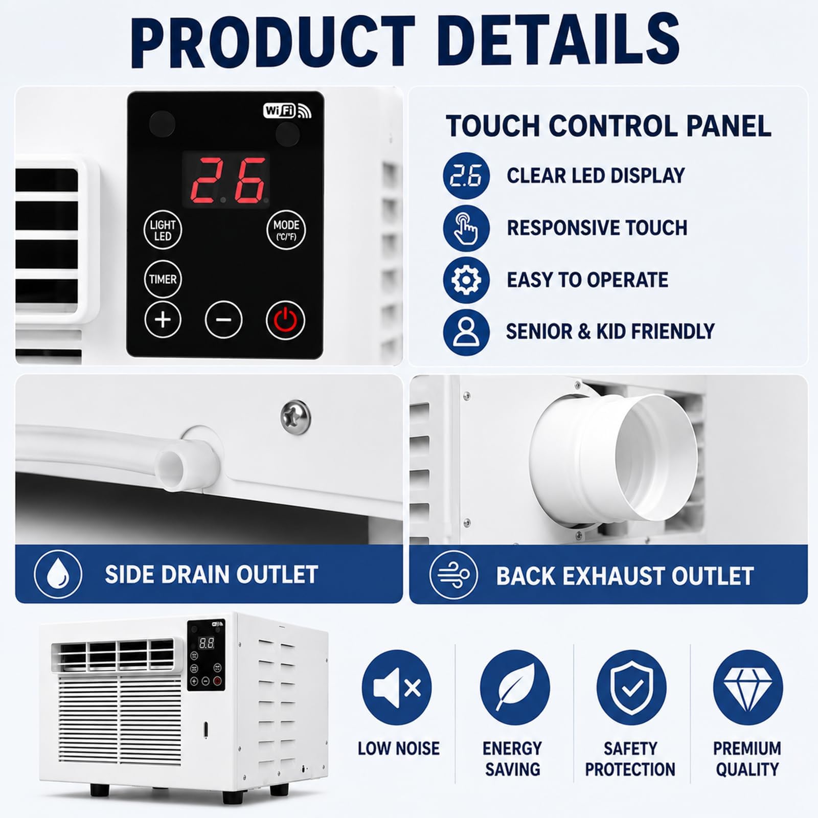 Aire Acondicionado Portátil, Unidad De Aire Acondicionado Pequeña De 1876 Btu Con Control Remoto, Modo Dual De Refrigeración Y Deshumidificación, Temporizador De 24 Horas, 280 W De Baja Potencia