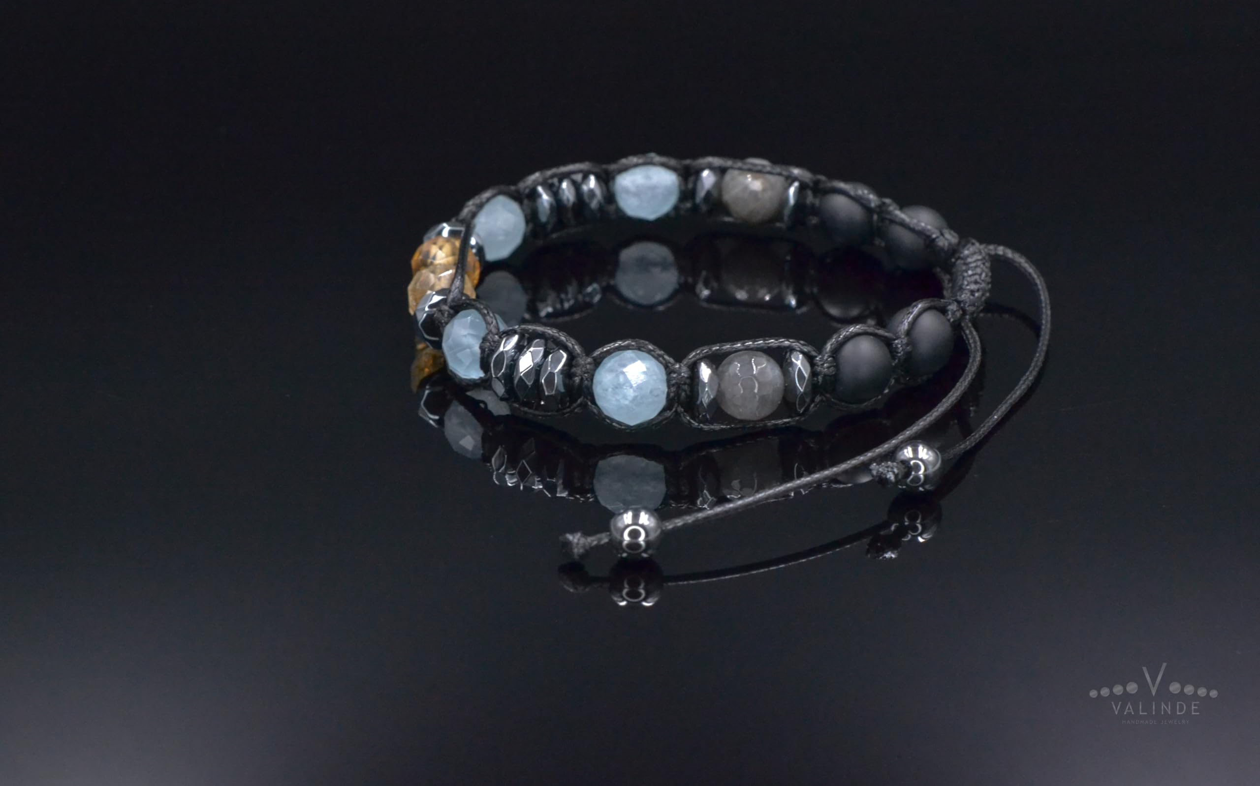 Herren Edelstein Armband | Armband für Männer mit Edelsteinen | Aquamarin Citrine Labradorit Onyx Hämatit | Makramee Bracelet | Geschenk für Mann | Handgemacht | LIMITED EDITION