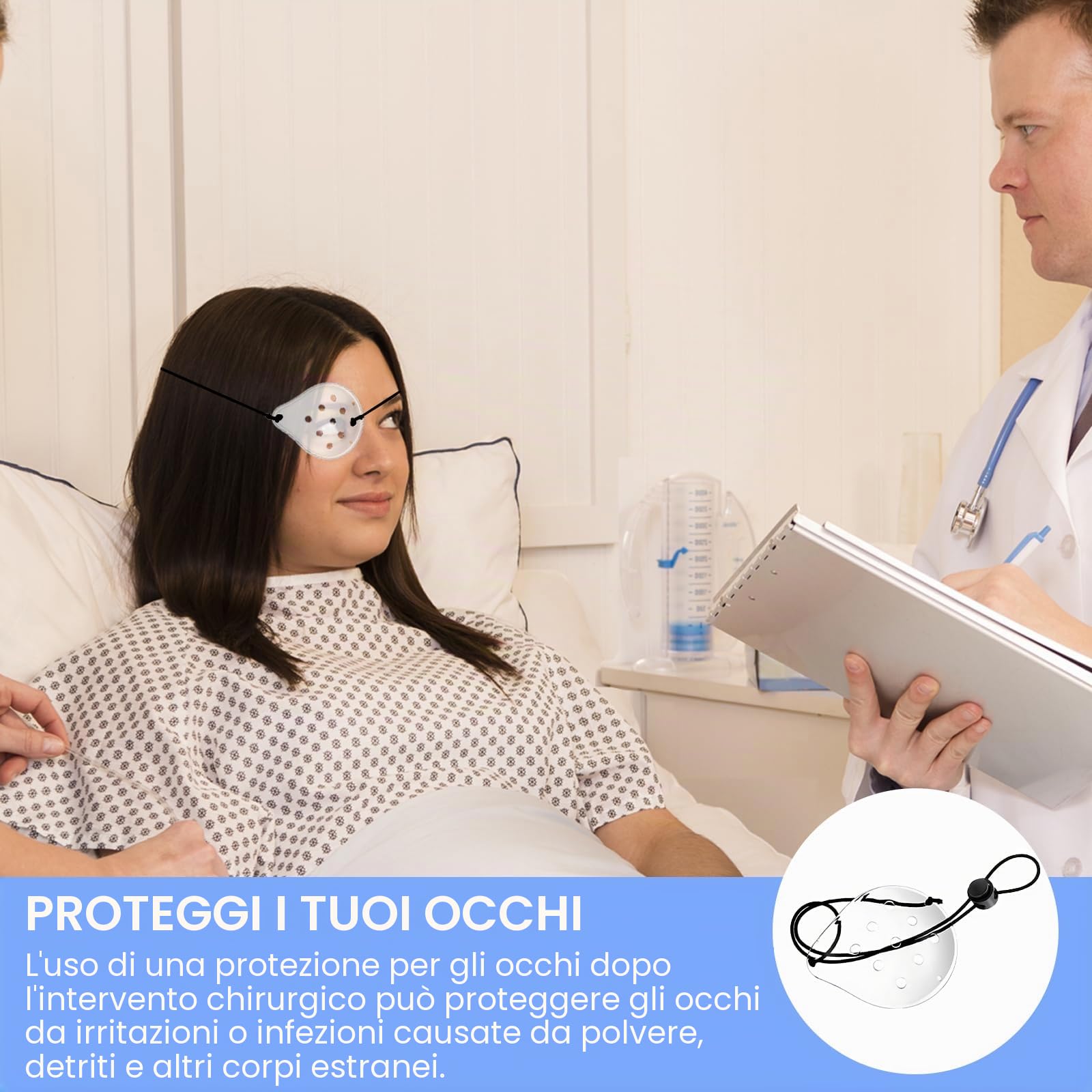 6 Pezzi Maschera oculare trasparente, Protezione per Gli Occhi Porosa in Plastica con Corda Regolabile, Traspirante Protezione Oculare