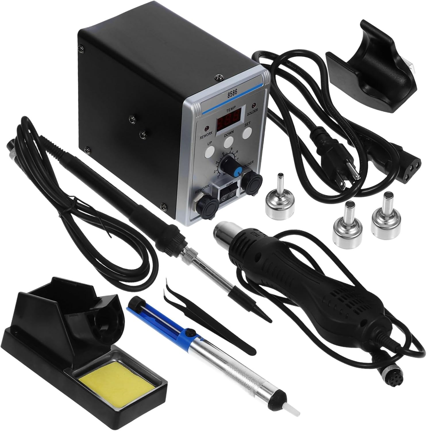 Vaguelly 1set Digital Display Soldering Station Kit Hot Air Rework Soldering Tool Efficient Heating for Professional Repairs Compatible Voltage for Electronics and Circuit Board Work