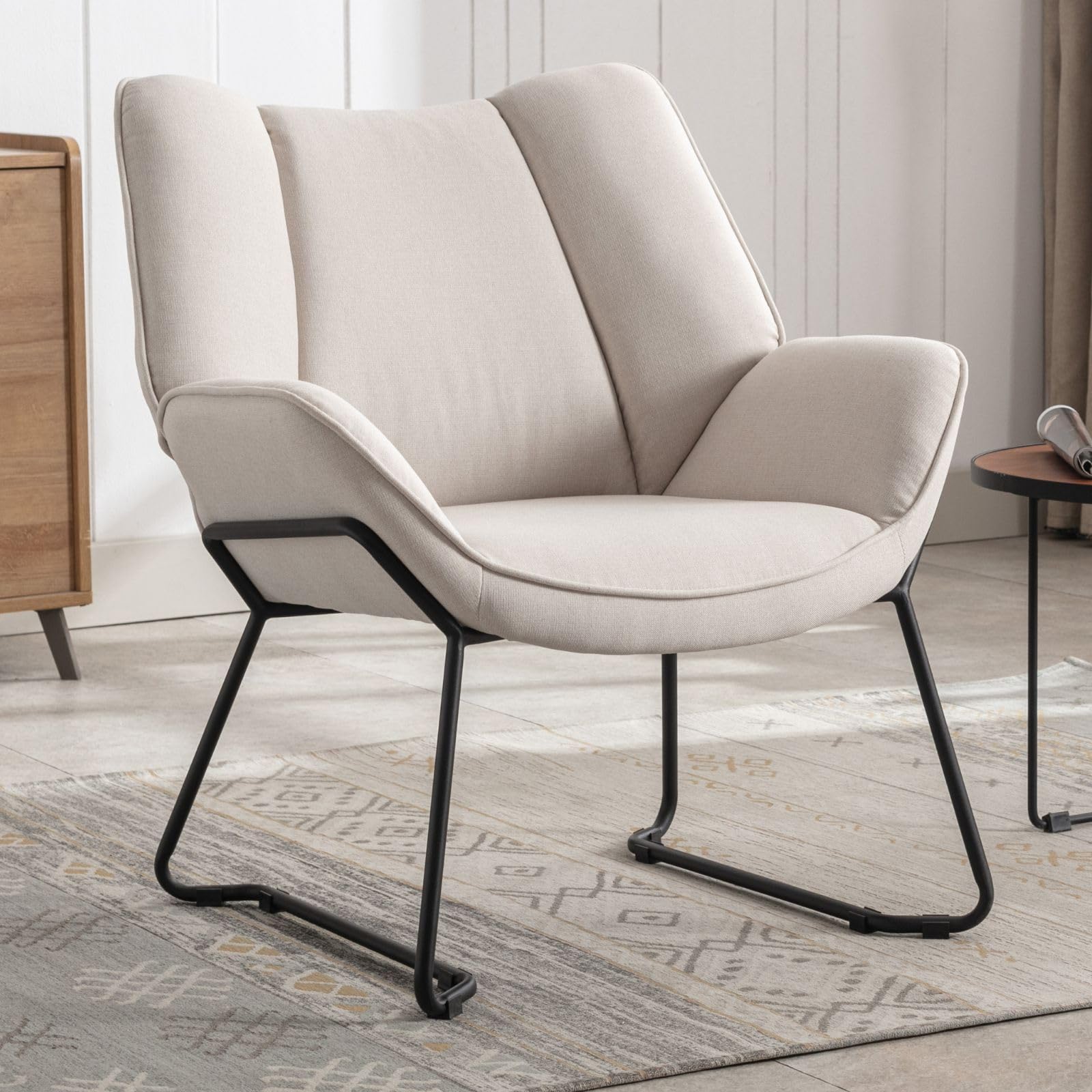 Ya-Home Sessel Wohnzimmer Loungesessel modern Lesesessel gepolstert Ohrensessel mit Metallbeinen für Schlafzimmer/Wohnzimmer, Leinen, Beige