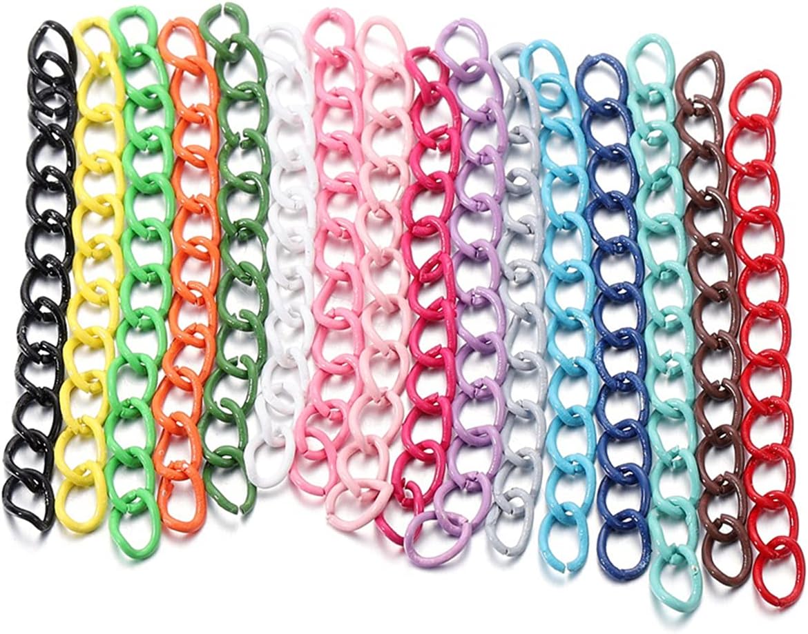 AGCFABS 30Pcs/Pack Metal Paint Extension Chain Colorful Linking Rings Curb Twist Chains for Bracelet Necklace Mask Lanyard Strap DIY Jewelry Making Accessories (Purple) image 3