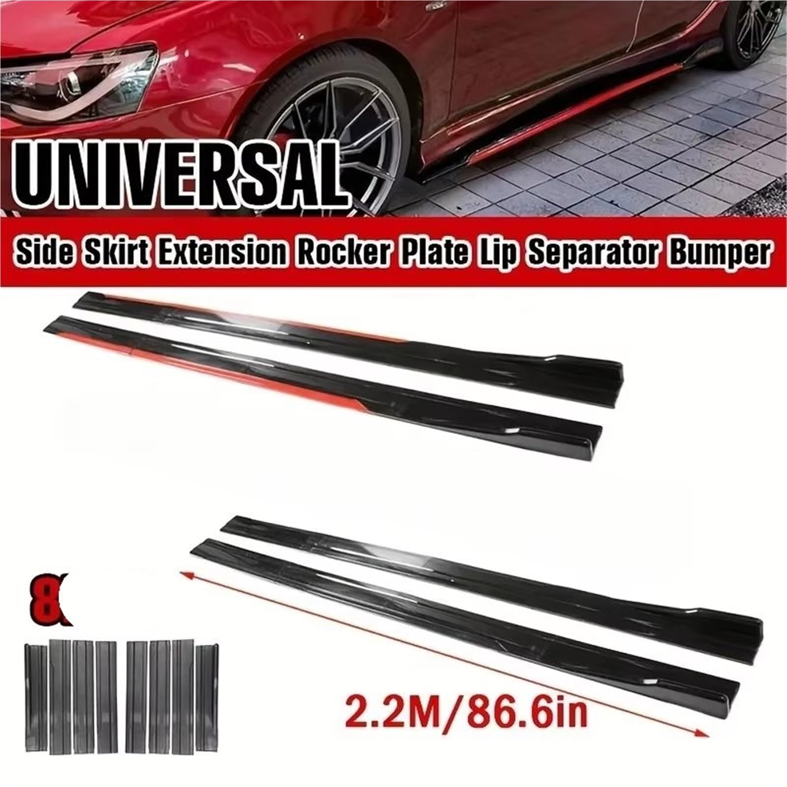 Aufsatz Seitenschweller Für 8-teilige 2,2 M Universal-Seitenschwellerverlängerung Rocker Plate Lip Separator Bumper Auto-Seitenschweller