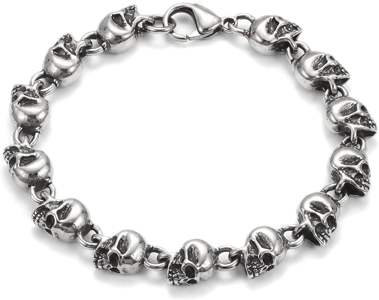 Gothic Skull Bracelet for Men and Women, Punk Rock Skeleton Skull Bead Chain Biker Jewelry Gift