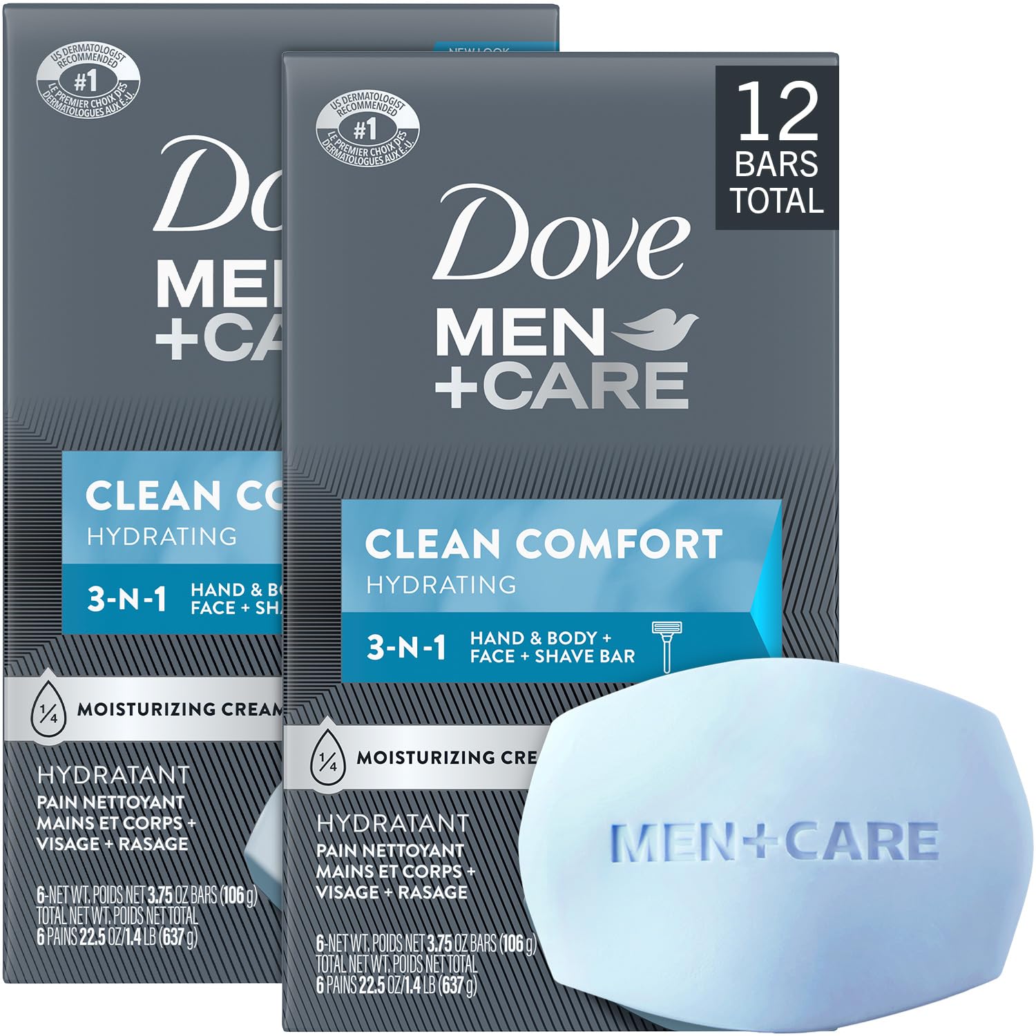 DoveMen+Care Clean Comfort Soaps (2 Boxes/12 Bars)+ Extra Fresh Soap (1 Bar) – Hydrating & Refreshing 3-in-1 Hand & Body, Face + Shave Soap Bundle