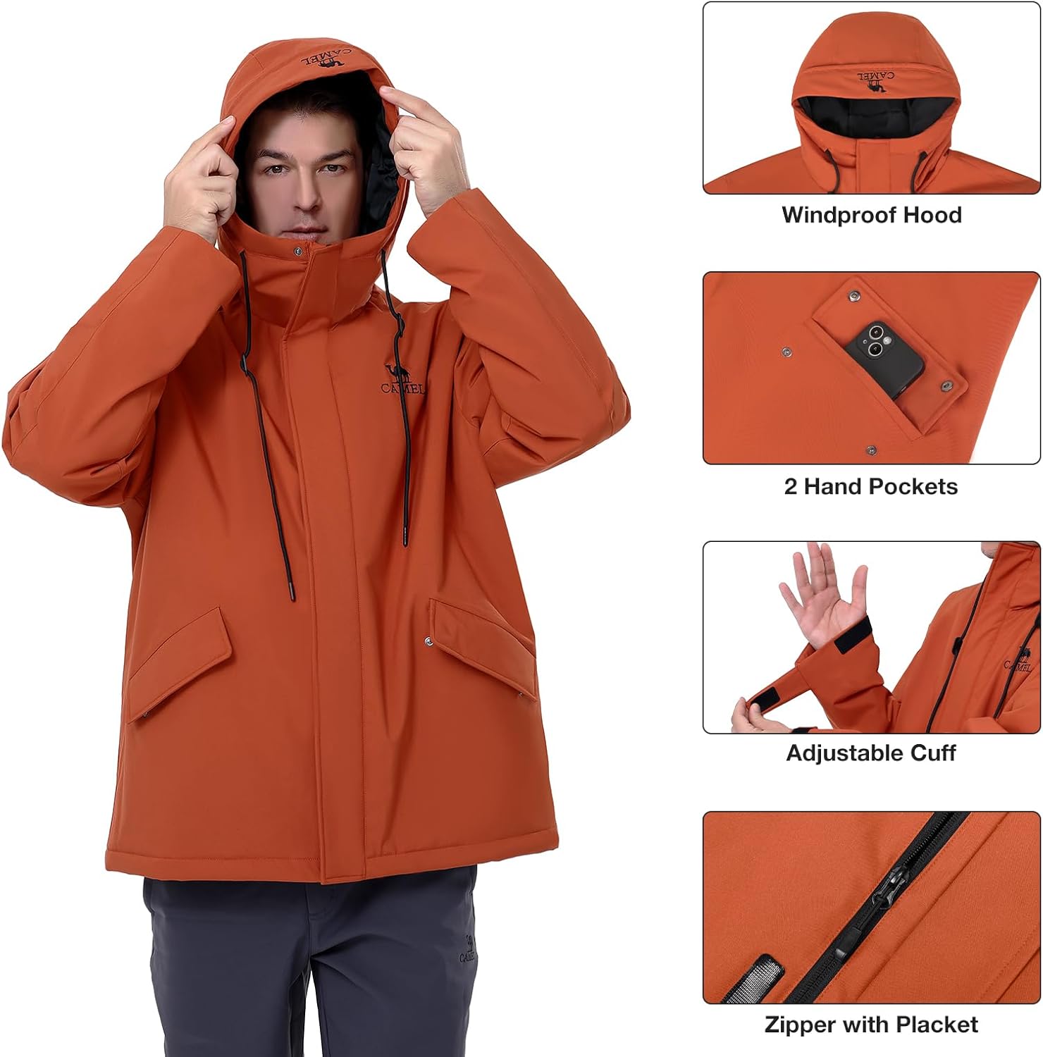 CAMELSPORTS Men's Insulated Parka, Warm Puffy Hooded Jacket for Ski, Hiking and Outdoor Adventures, Water & Wind Resistant