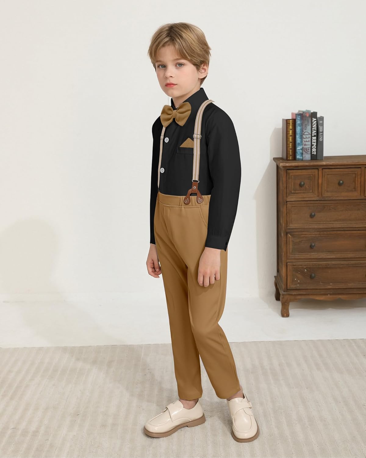 DISAUR Boys Suits 3 Pieces Formal Dress Shirt with Bowtie+Suspender Pants Boy Gentleman Outfits Set 4-8 Years - Image 5