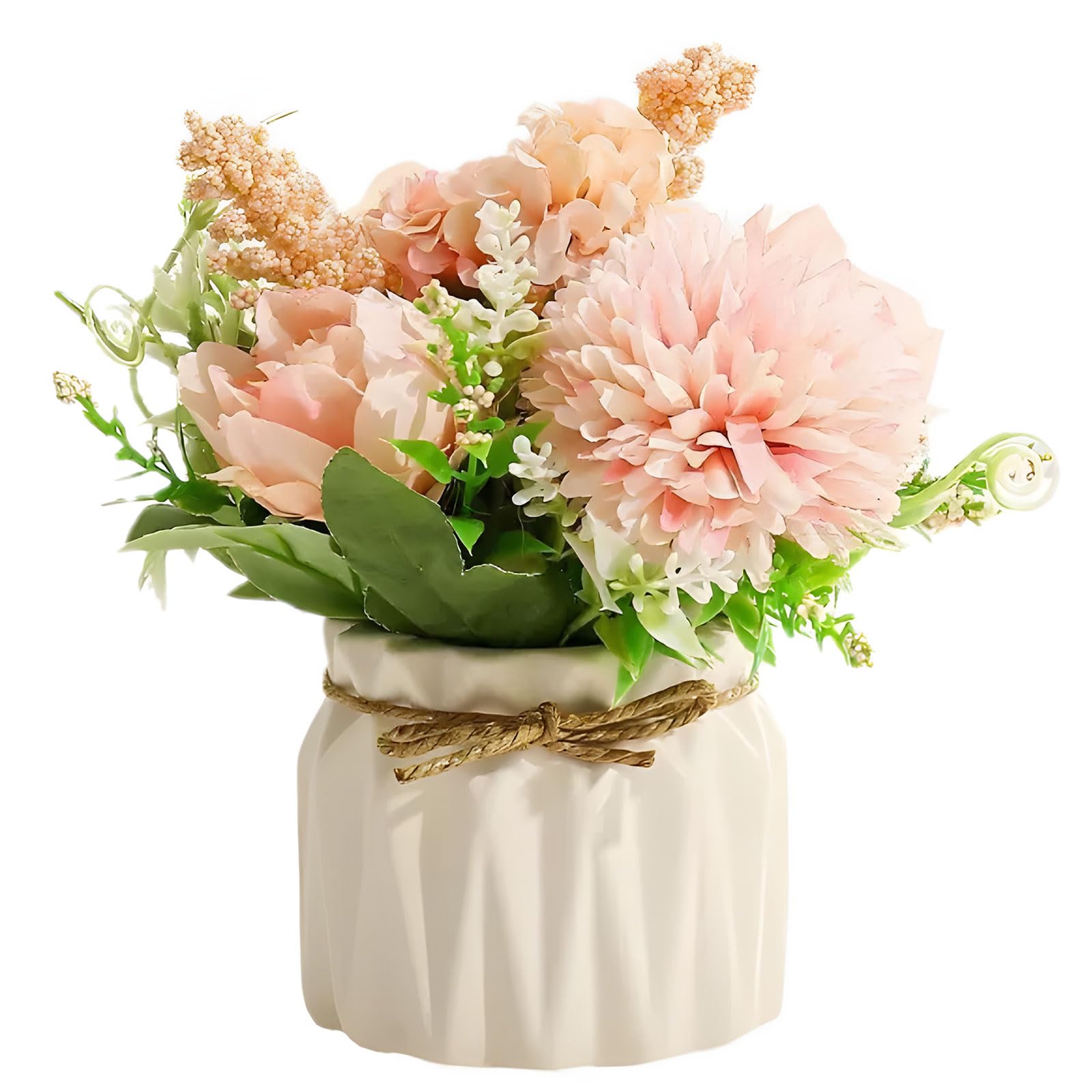 Artificial Flowers with Vase - Realistic Hydrangea Roses Silk Flowers Arrangements no maintenance required, Fake Flowers in Pot for Home Decoration Wedding Table Living Room Bedroom Office Party Deco