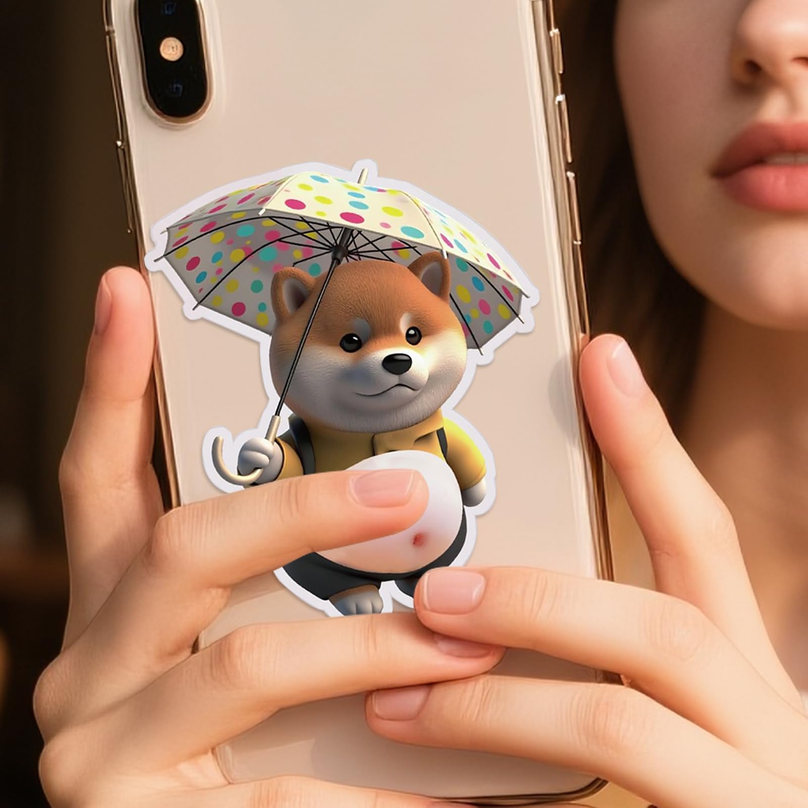 Pufy - Adesivi a forma di cane in stile cartone animato, per feste con design a ventre schiacciabile, set di adesivi rialzati in PVC, giocosi con funzione tattile di stampa, per cover del telefono