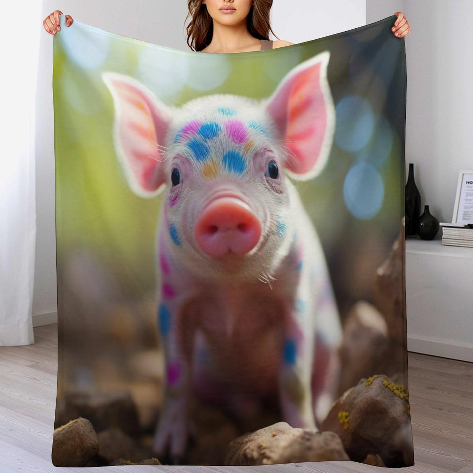 Couvre-lit animal cochon en flanelle douce et moelleuse pour canapé