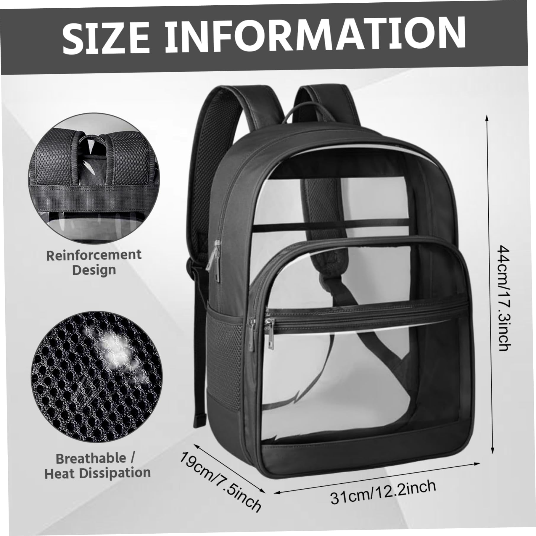 NIDONE Zaino trasparente Zaino trasparente impermeabile Borsa per libri di capacità con multitasche per eventi allo stadio, lavoro universitario
