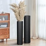 Vase pour plancher noir haut : 27.7 Vases décoratifs extra grand de pouce pour le salon Vases modernes pour le plancher avec honeycomb Hammered Vase grand métal debout pour coin bureau 2