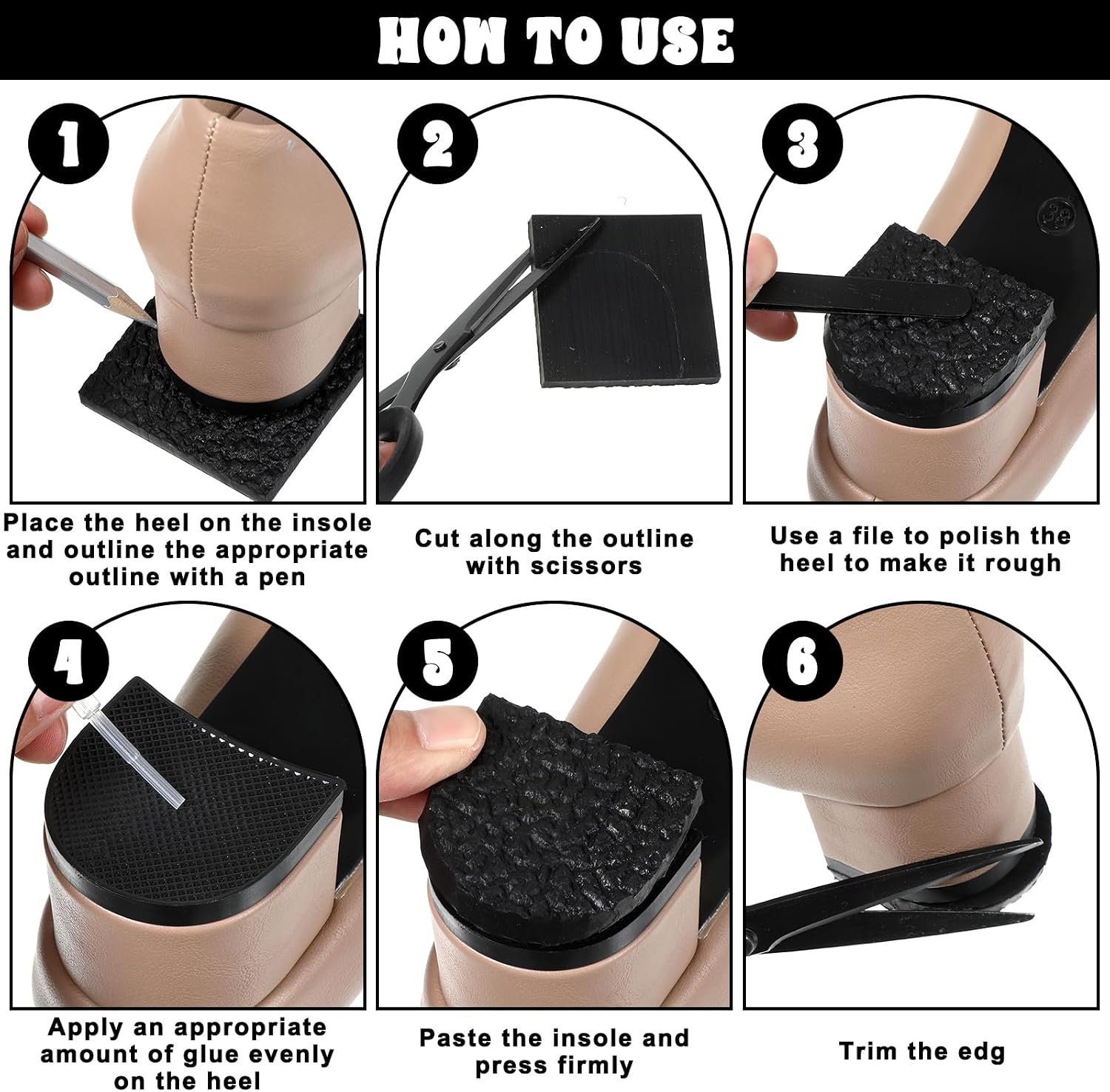 6Pcs High Heels Patch Rubber Square Boot Heel Replacement Black Heels Caps Boot Replacement Shoe Repair Patch Non Slip Protectors(6.2x6.2x0.4cm)