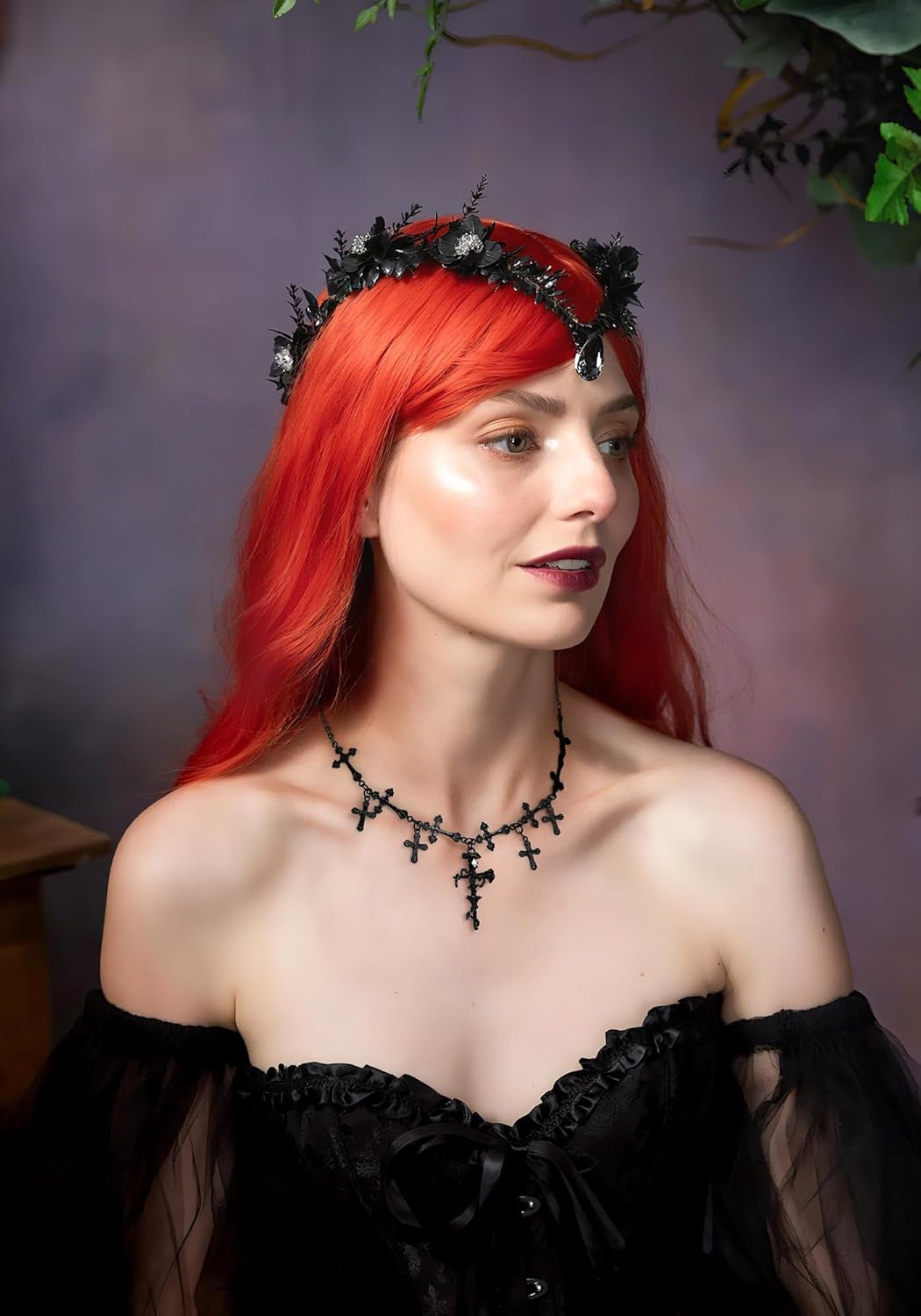 Vintage Layered Gothic Cross Necklace for Women Punk Black Halloween Witch Cross Necklaces Goth Emo Grunge Vampire Necklace Costume Jewelry - Image 3