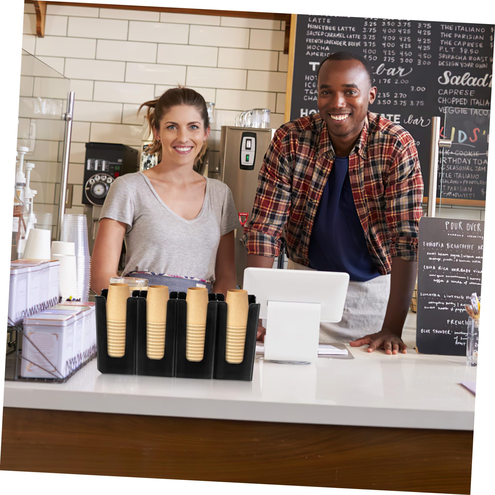 ULTECHNOVO Portavasos Ajustable Plegable de Papel Portavasos Expositor de Papel para Cafeterías y Tiendas de Bebidas