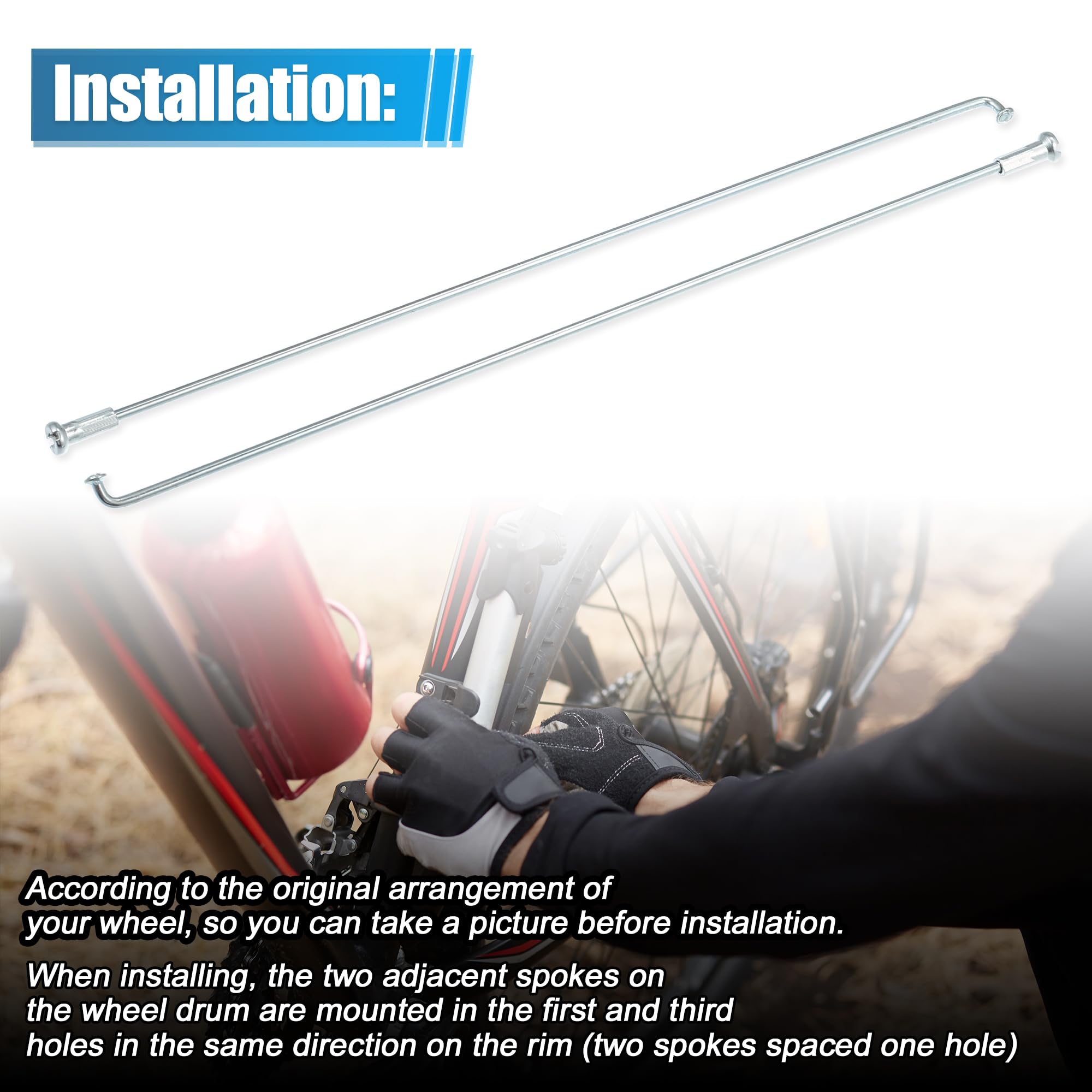 X AUTOHAUX 36pcs 14G J Bend Bike Galvanized Spokes 7.28" Spokes with Nipples, Silver Tone, 185mm - Image 4