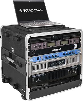 Sound Town Lightweight 10U PA DJ Rack/Road Case with 9U Rack Space, ABS Construction, 19 Depth, Retractable Handle, Wheels and Heavy-Duty Latches STRC-A10UT