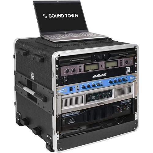 Sound Town Lightweight 10U PA DJ Rack/Road Case with 9U Rack Space, ABS Construction, 19” Depth, Retractable Handle, Wheels and Heavy-Duty Latches (STRC-A10UT)