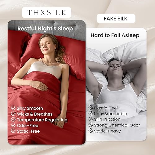 Miniatura 3 de THXSILK - Juego de sábanas de seda 4 piezas, 19 Momme, sábanas de seda de lujo, ultra suaves, duraderas, 100 % seda de morera de grado superior