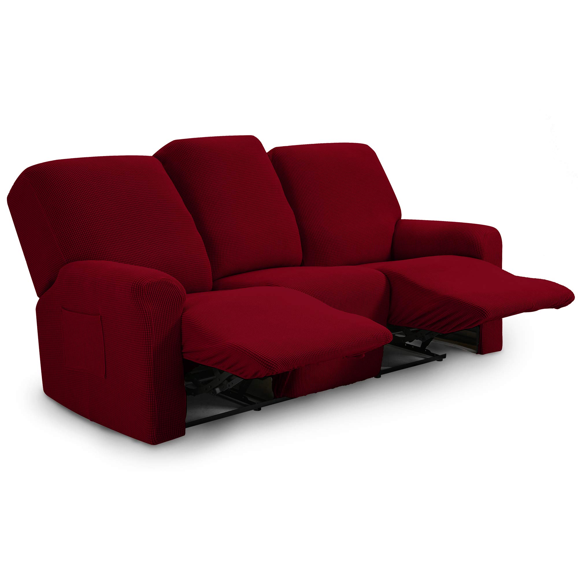 TIANSHU Funda Reclinable de 3 Plaza, Fundas Reclinables Elásticas, Protector Funda Sillón Relax, Funda Cubre Sofá, Fundas de Sofá Lavables y Elásticas para Muebles (Vino Rojo)