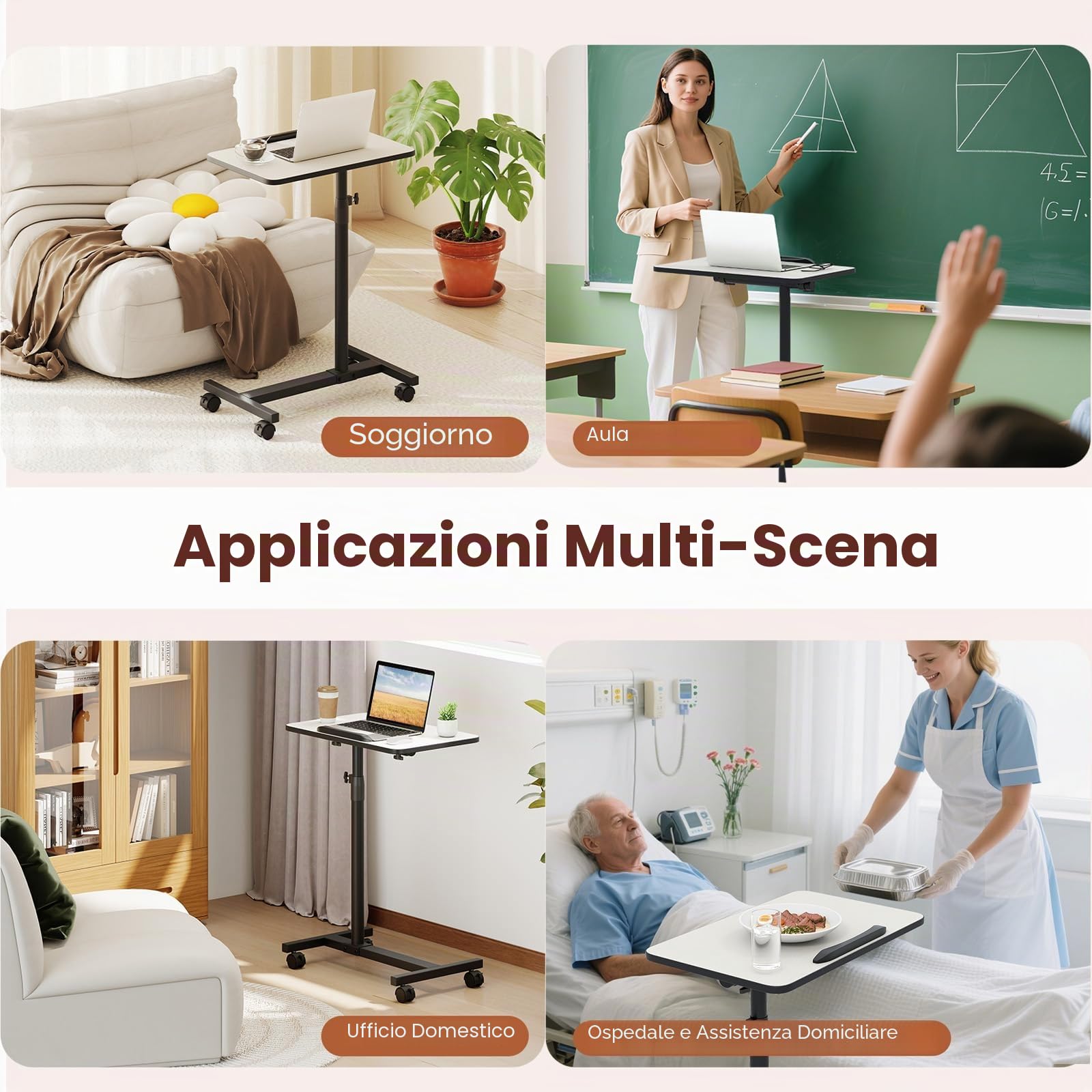 LIFEZEAL Tavolino da Letto, Divano per Mangiare, Porta PC, Tavolo Laterale Servitore, Altezza Regolabile, Piano Inclinabile e Girevole, con Ruote, Barra Anticaduta, per Anziani, Disabili, Grigio