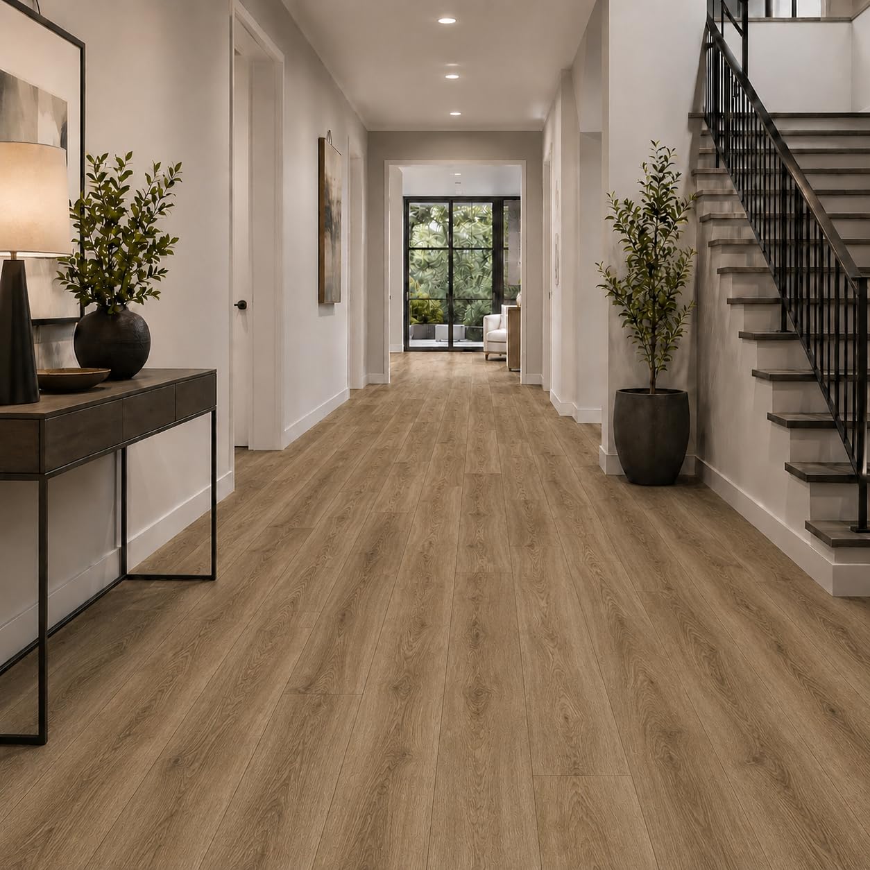 SPC - Pavimento in vinile Klick, 5 mm, 10 assi da 2,25 m², 122 x 18,4 cm, impermeabile, con base IXPE da 1 mm integrato (marrone chiaro, scatola 2,25 m²)