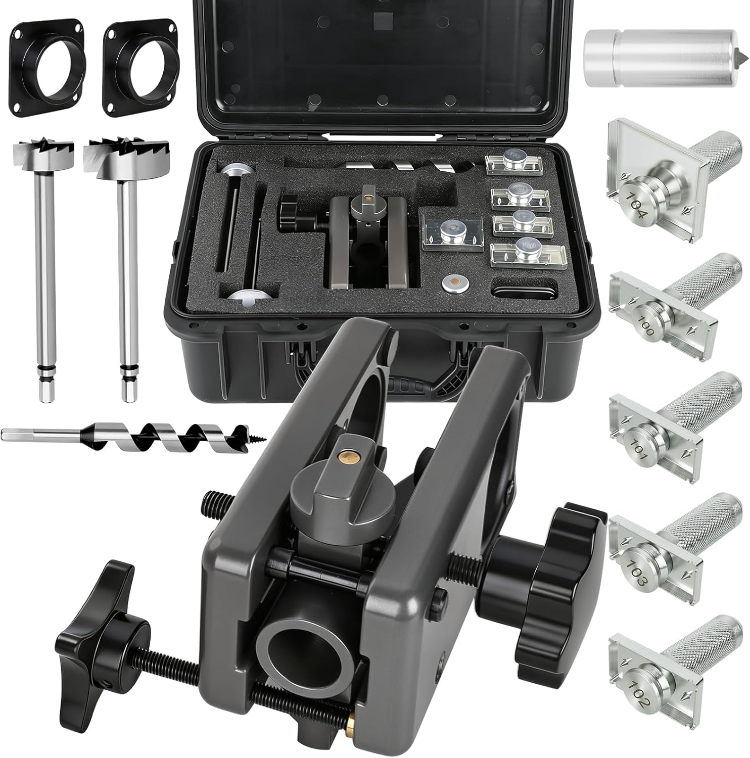 Professional Door Lock Installation Kit - Heavy-Duty "Killer Jig" with Precision Markers & Bits for Deadbolt, Latch, & Strike Plate - Includes 2-1/8" & 1-1/2" Multi Spur Bits & Carrying Case