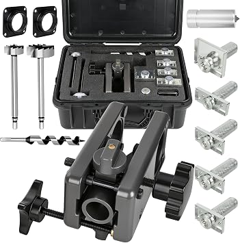 Professional Door Lock Installation Kit, Door Lock jig with Precision Markers & Bits for Deadbolt, Latch, Strike Plate - Includes 2-1/8" & 1-1/2" Multi Spur Bits & Carrying Case