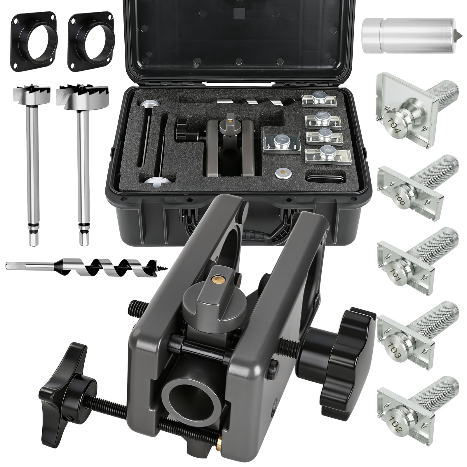 Photo 1 of Professional Door Lock Installation Kit - Heavy-Duty "Killer Jig" with Precision Markers & Bits for Deadbolt, Latch, & Strike Plate - Includes 2-1/8" & 1-1/2" Multi Spur Bits & Carrying Case