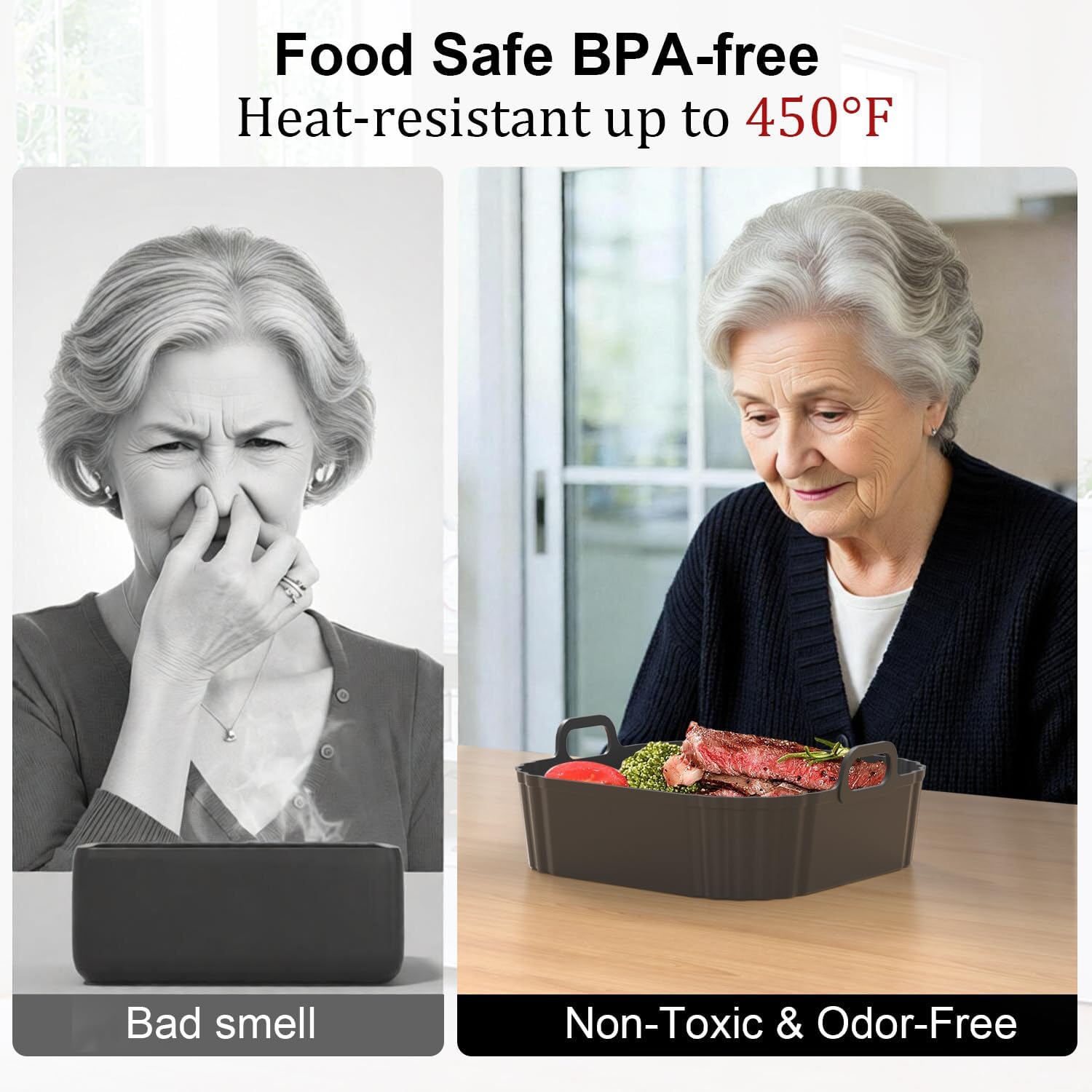 8.5 Inch Square Silicone Air Fryer Liners 2 Pack, Reusable Air Fryer Basket Liners for Ninja AF141 AF142 AF181, COSORI, Cuisinart, Chefman, Instant Air Fryer 5–6.5 QT - Image 6