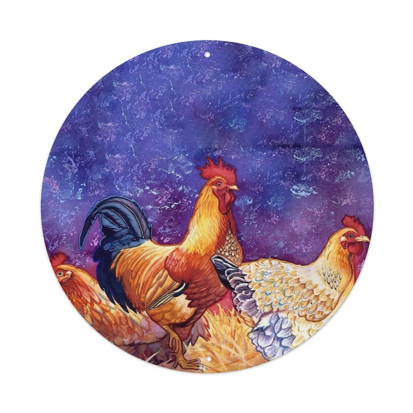 Animal Artwork Three Chickens Vintage Metal Tin Sign Plaque Wall Decor for Cafe, Club Bar, Office, Garden Metal Poster 8x8Inch