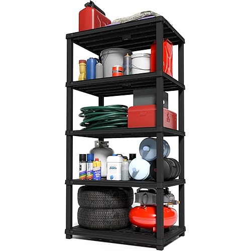 IRIS USA 5-Shelf Extra Heavy Duty Deep Plastic Storage Shelves, 1000lb Capacity, 75" H x 36" W x 24" D, Large Modular Shelving Unit Storage Organizer for Garage, Home, Warehouse & Gym, Rack - Black