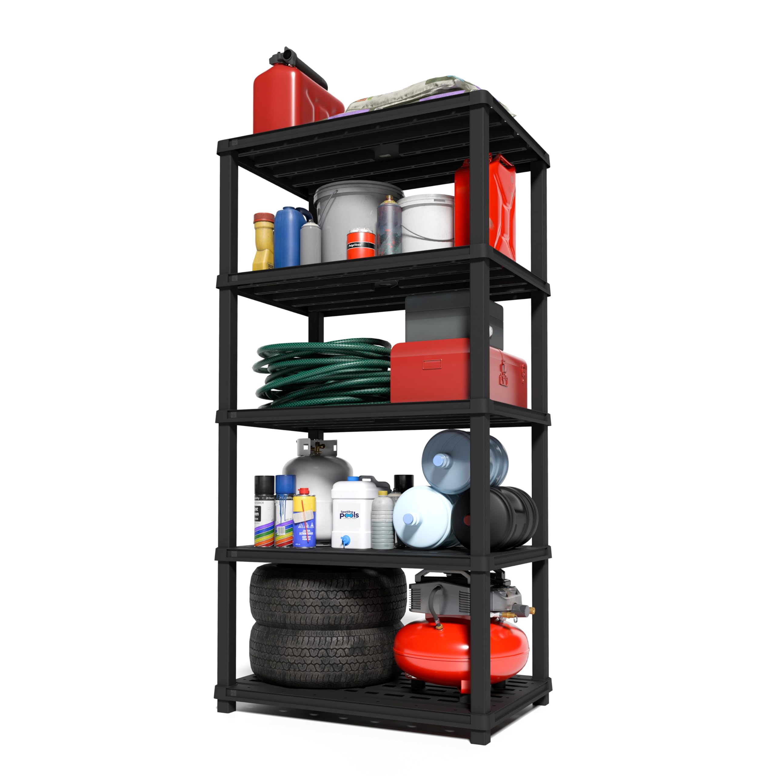 IRIS USA 5-Shelf Extra Heavy Duty Deep Plastic Storage Shelves, 1000lb Capacity, 75" H x 36" W x 24" D, Large Modular Shelving Unit Storage Organizer