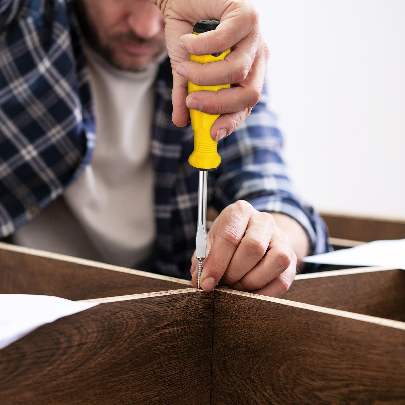 HARFINGTON SL6 Destornillador de cabeza plana de 10.4 pulgadas, destornillador magnético ranurado CR-V con mango ergonómico para reparación de bricolaje, amarillo