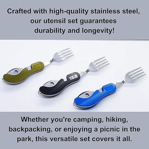 Miniatura 2 de Juego de cubiertos y utensilios de cocina de acero inoxidable, equipo de preparación y suministros para cocinar de campamento, cubiertos, tenedores,