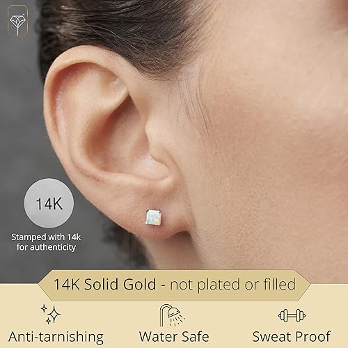 Miniatura 2 de Aretes cuadrados de oro blanco o amarillo de 14 quilates para mujer con piedra preciosa de corte princesa, piedra natal de 0.157 in y espalda a