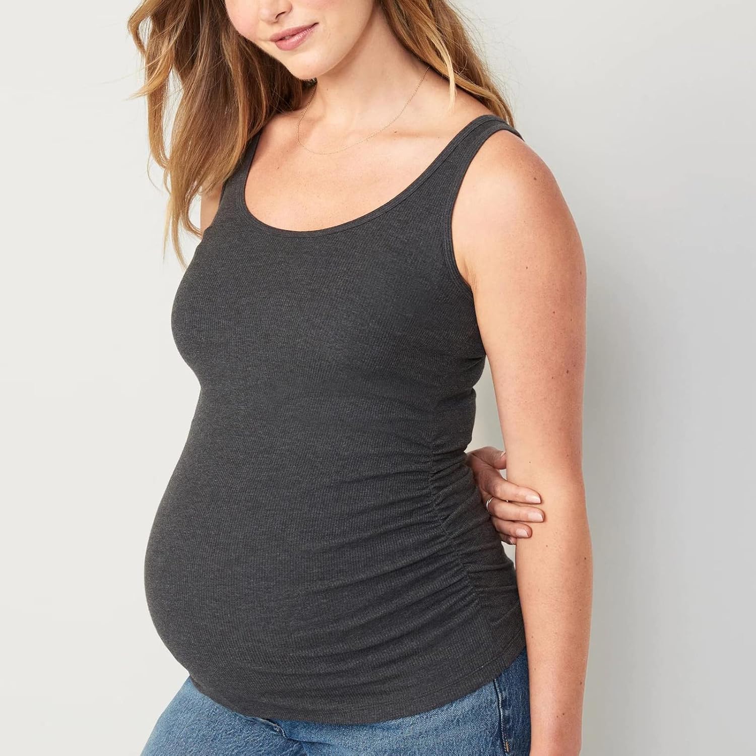 Liu & Qu Maternity Tank Tops Rib Side-Shirred Sleeveless Pregnancy Basic Shirt 3-Pack - Image 4