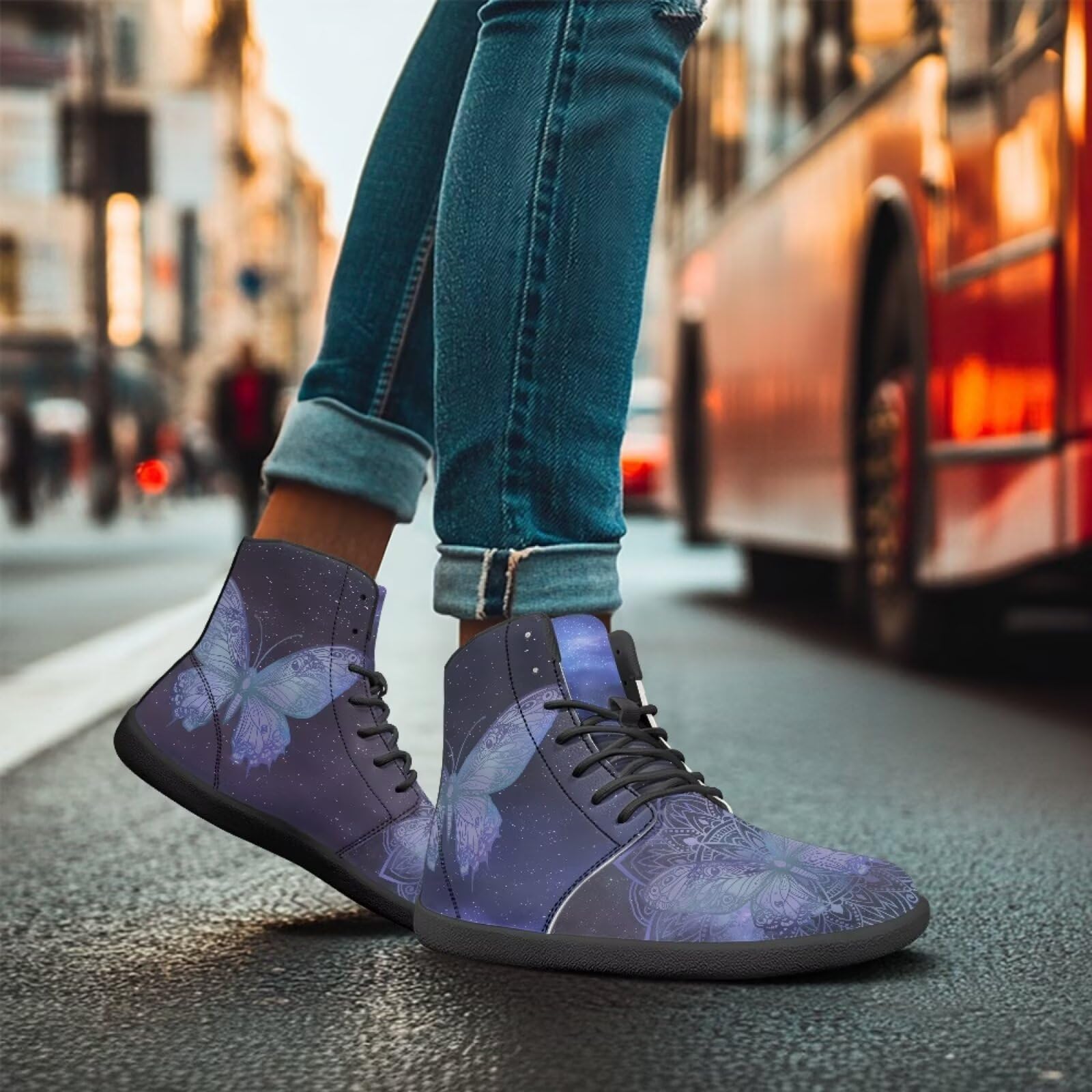 Jeiento Herren Damen High Top Barfuß Sneaker Boho Mandala Schuhe Weite Toe Box Zero Drop Schuhe Casual Schuhe Trainer Sneaker
