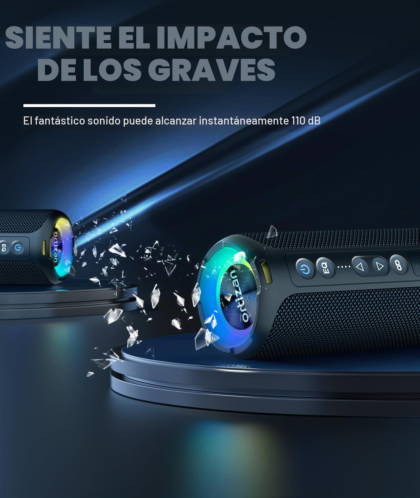 Ortizan 40W Altavoz Bluetooth Potente, 30h De Autonomía, Coluna Bluetooth Portátil, Luces LED, Estéreo, Resistencia al Agua IPX7, Graves Profundos, Compatible con Tarjeta TF y Entrada AUX