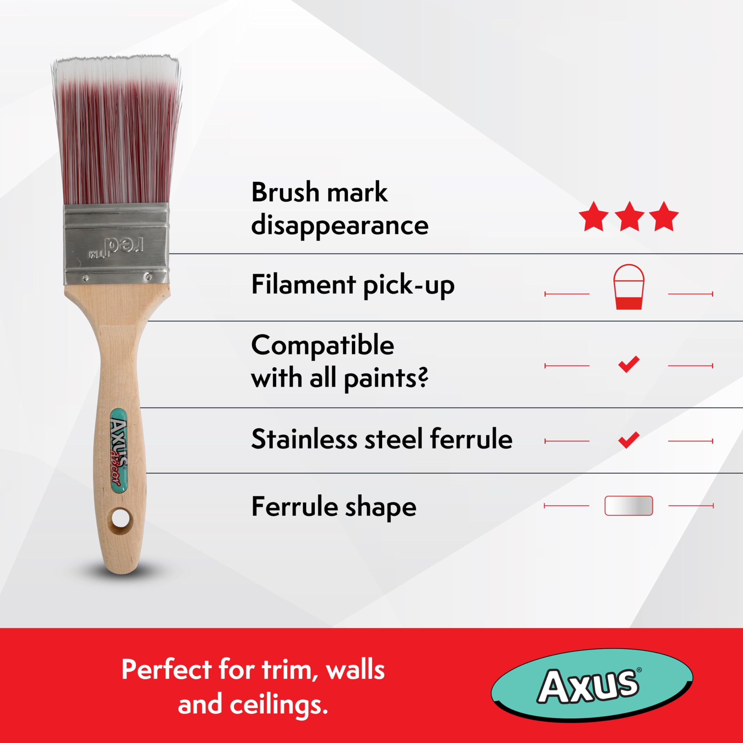 Axus Décor Bardzo gładki zestaw pędzli - czerwony (4 sztuki), 3,5 cm, 5 x 5 cm, 7,6 cm, czerwony