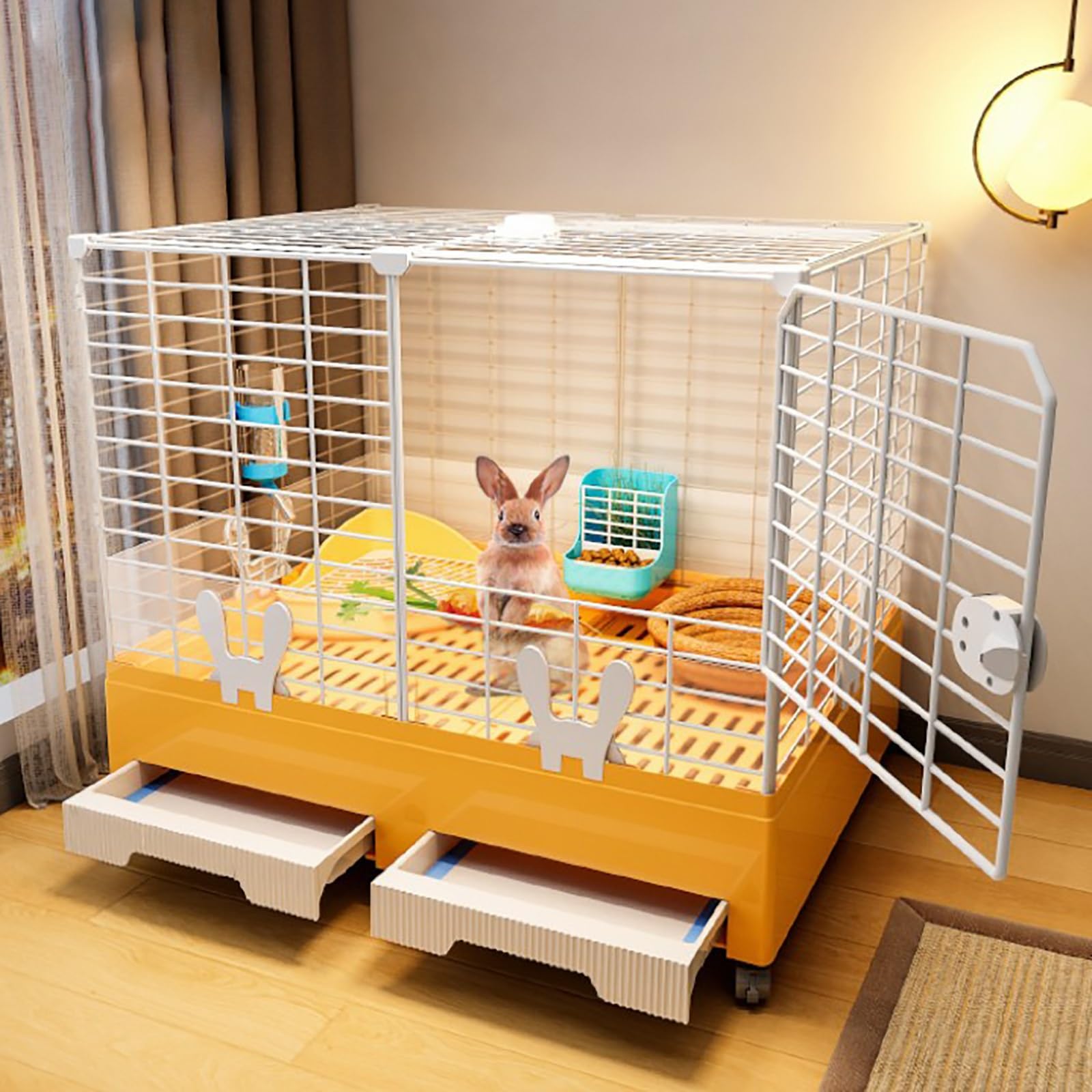 Conigliera per Interni, Box per Conigli, con Ruote, con Due fasciatoi Estraibili, parapetto rialzato, Gabbia per porcellini d'India per Piccoli Animali, per Conigli, furetti, Coniglietti, RI