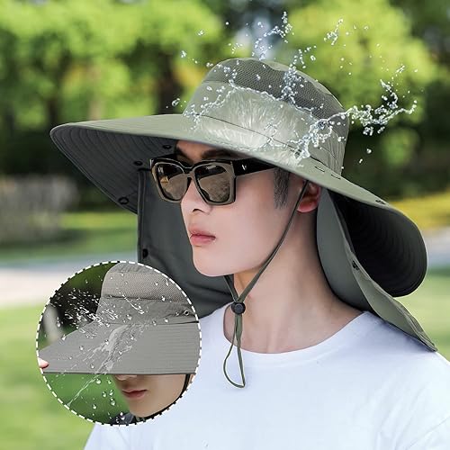 Vista 74 de Women Wide Brim Face Mask Sun Hat Detachable Neck Face Flap Ponytail UV Protection Visor Hat Garden Fishing Hiking