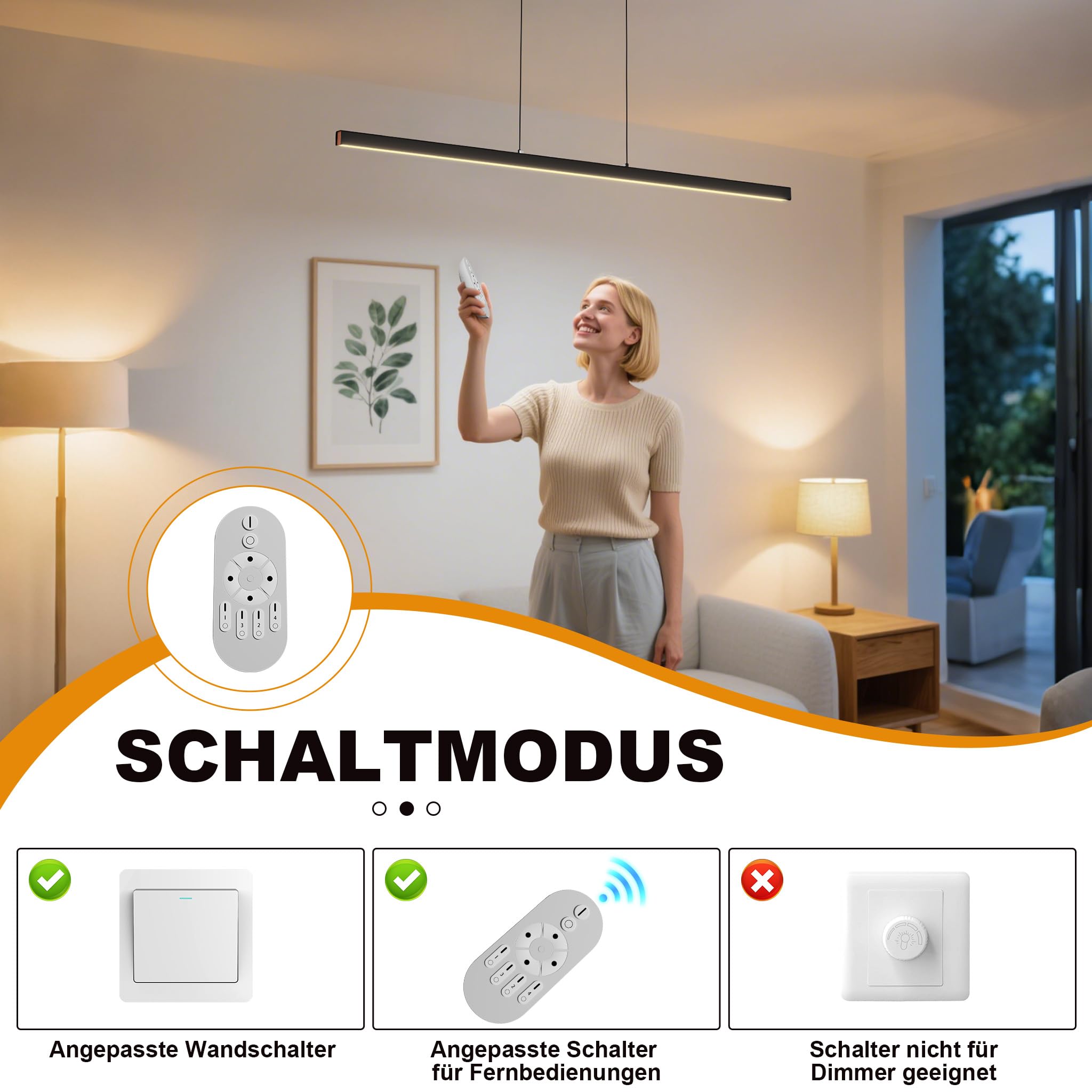 YRHome Nowoczesna lampa wisząca LED, 60 W, ściemniana, z regulacją wysokości, lampa wisząca z pilotem zdalnego sterowania, liniowa konstrukcja, lampa sufitowa do salonu, kuchni, sypialni, biura