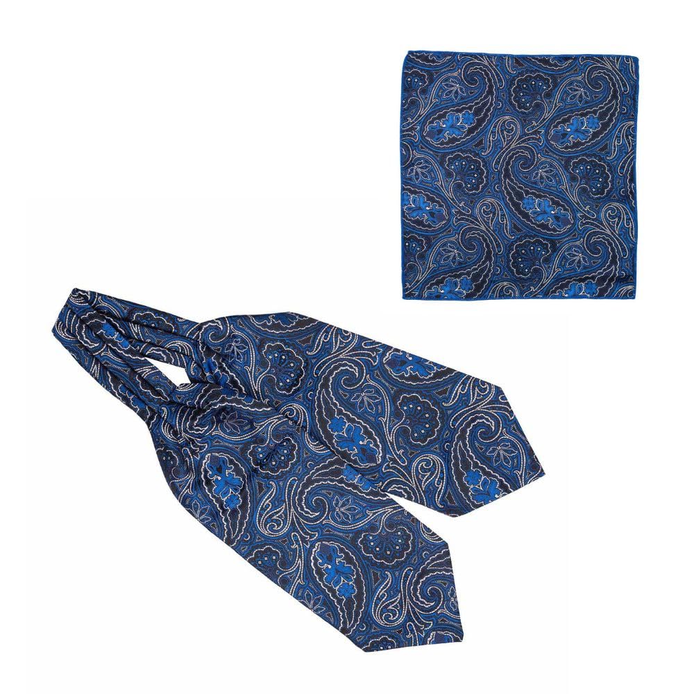 the tie hub Men's Ascot Empire Blue Paisley Cravat Tie and Pocket Square Combo Set-picture-32