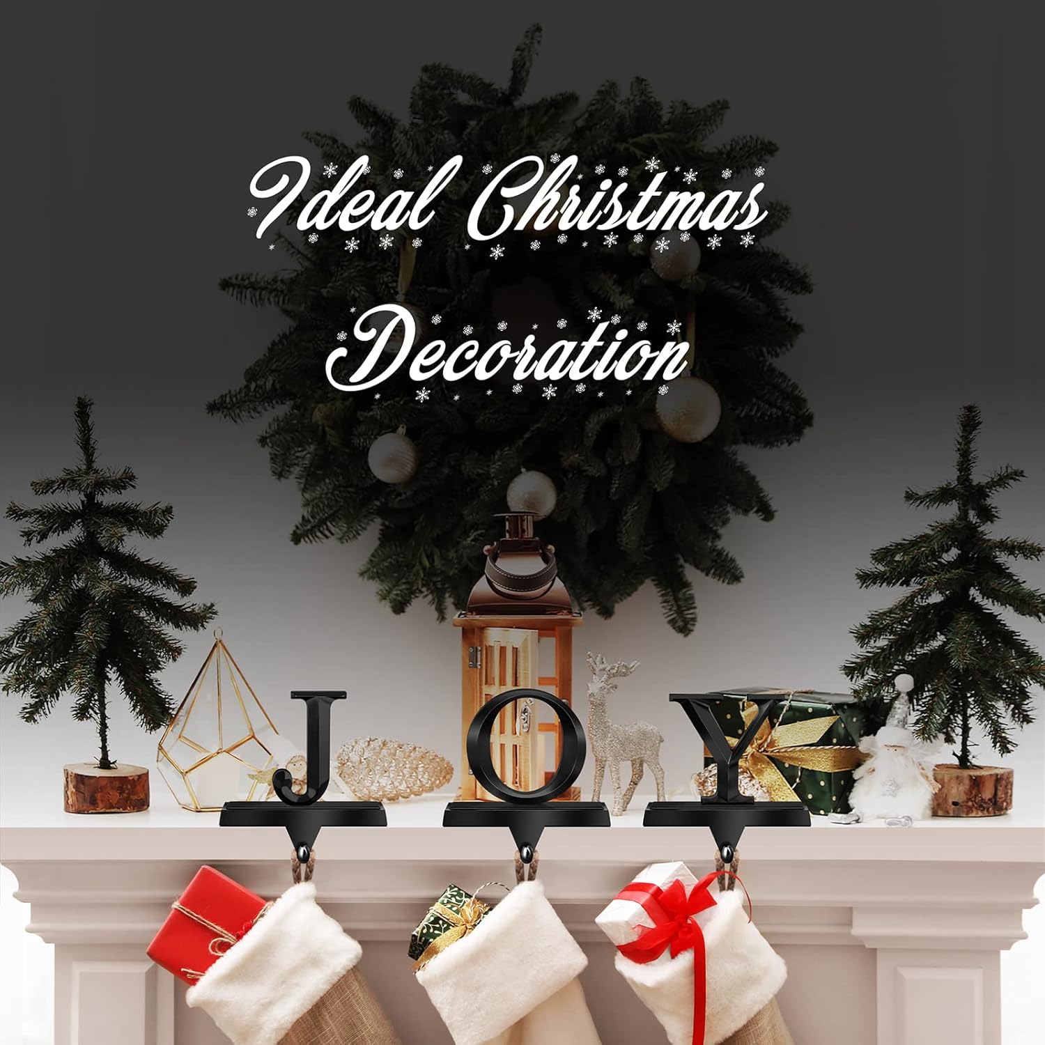 MCEAST Pack of 3 Christmas Stocking Holders Metal Mantel Stocking Clips Fireplace Stocking Hangers for Christmas Decoration, Black