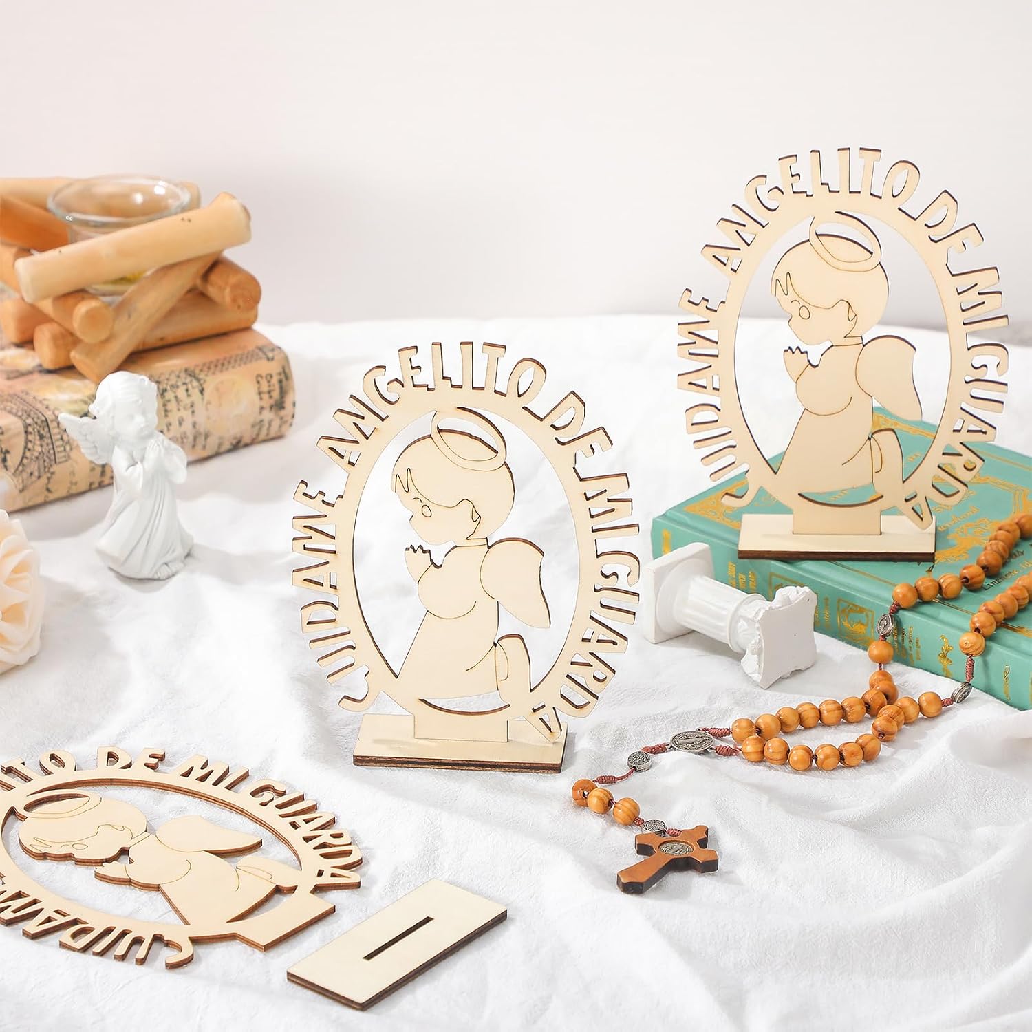 Marsui 16 Pcs Wooden Baptism Centerpieces for Table, Recuerdos De Bautizo para Religious Catholic Table Decor for Christening Communion Baby Shower Wedding Vbs Sunday School Church(Classic Styles)